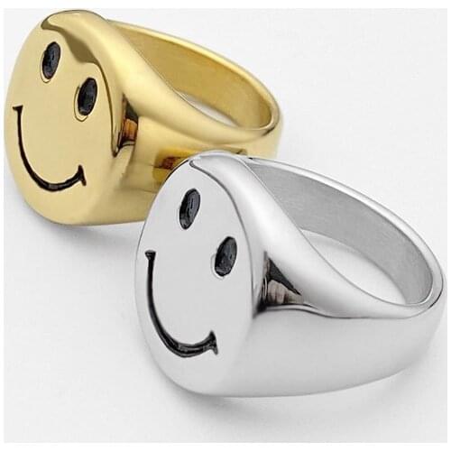 2021 New Style Gold Color Stainless Steel Rings For Women Retro Antique Smile Finger Ring Party Jewelry Gifts Dropshipping