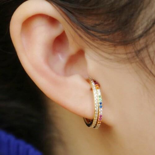 2019 fashion gold color big ear cuff clip on earring for women overspread rainbow cz two usage delicate jewelry for party gift