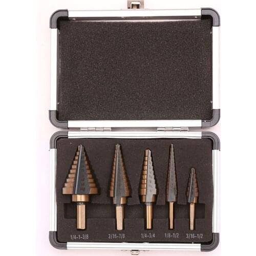 5PCS High-Speed Steel 50 Sizes Cobalt Step Drill Bit Set Hole Cutter Drill Bits w/Aluminum Case For Metal Wood Drilling Tools