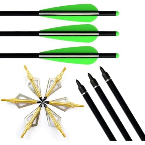 6Pcs 16"-22" Aluninum Crossbow Bolt Arrow 2219 Crossbow + 6Pcs 100 Grain 3 Blades Broadhead Hunting Beast Free Shipping