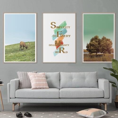 Australian Landscape Deer on The Grassland Wall Decor Posters and Prints Tree Next The River Canvas Painting Wall Art for Room
