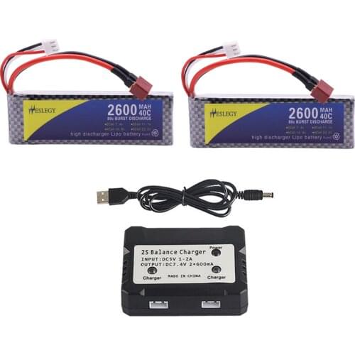 Battery for WLtoys 1/14 144001 RC Toys Car Spare Parts with Balance Charger 2S 7.4V 2600mah Lipo Battery T Plug toys accessories