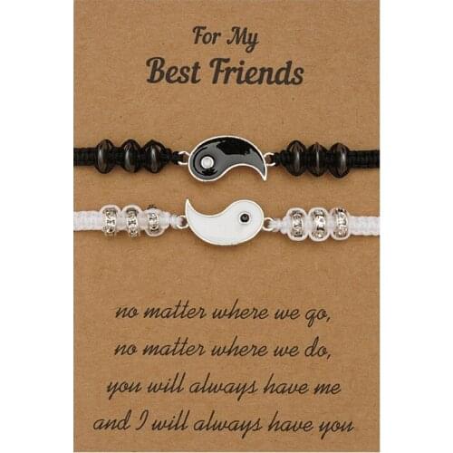 2pcs/set Yinyang Bracelets TAIJI Charm Men Handmade Woven Jewelry Women Bangle Minimalist White Black Rope Chain BFF