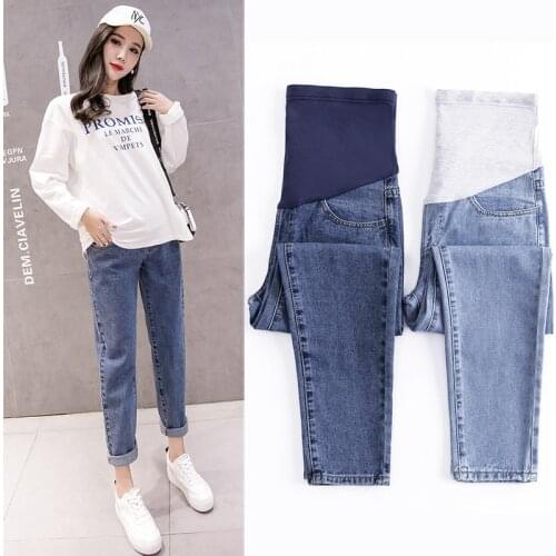 Pregnancy Pants Jeans Autumn Maternity Pants for Pregnant Women Clothes High Waist Stretch Trousers Loose Adjustable Denim Jeans
