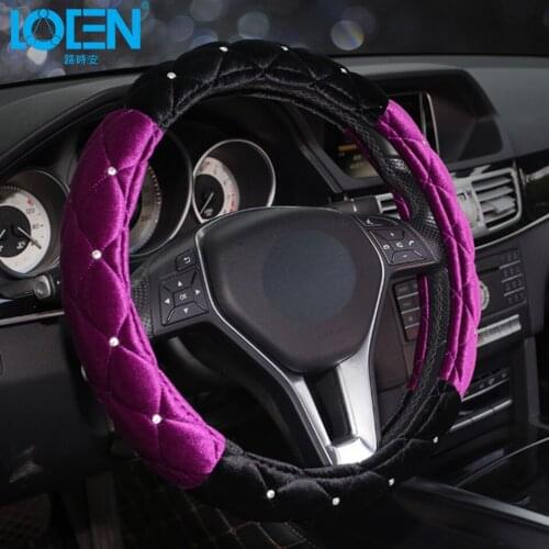 LOEN Plush Winter Car Steering-Wheel Cover Diamond Rhinestone Universal Steering Wheel Cover Auto Supplies Cars Accessories