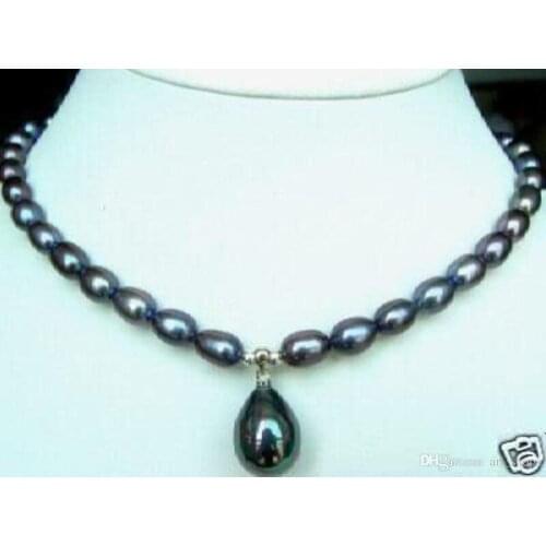 7-9mm Black Akoya Pearl Necklace Shell Pearl Pendant