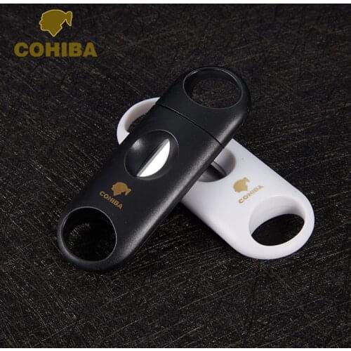 COHIBA Plastic Handle Stainless Steel V Shaped Blade Cigar Cutter Scissors Pocket V-Cut Clipper Accessories