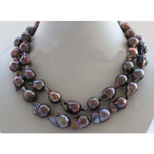Double Genuine Natural 20mm coffee Baroque Reborn Keshi Pearl Necklace