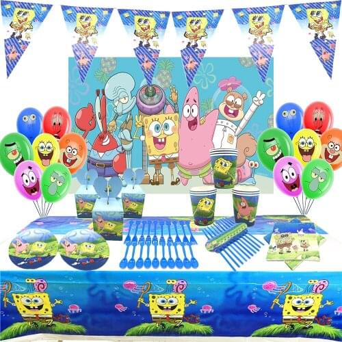 Sponge-boob Birthday Party Decorations Accessories Kids Girl Baby Shower Decorations Cake Topper Latex Balloons Tableware