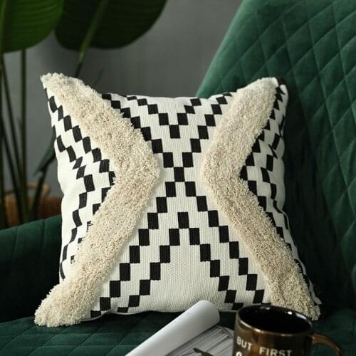 Cotton Woven cushion cover Tufted pillow cover Moroccan Style Handmade for Home decoration Sofa Bed 45x45cm Geometric