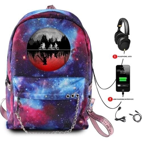 2021 Anime Stranger Things Canvas Backpack USB Women Student Backpack Letters School Bag Teenager Girls Ribbons Bags