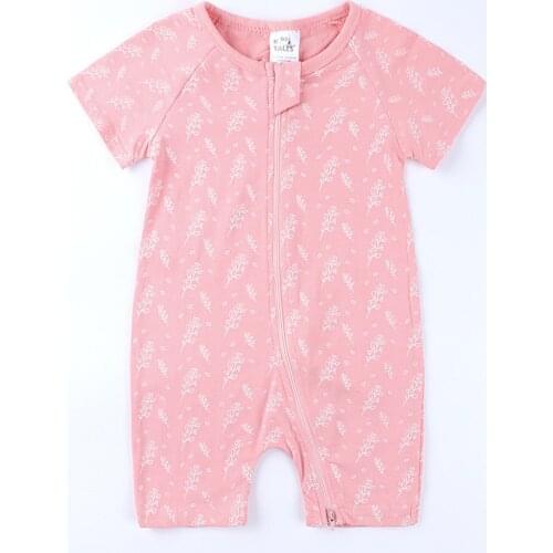 Infant Baby Girls Boys Romper Floral Printing Zipper Rompers 2021 Summer Short Sleeve Jumpsuit Toddler Newborn Clothing Outfit