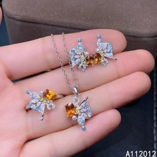 KJJEAXCMY fine jewelry natural garnet 925 sterling silver classic girl new pendant ring earrings set support test with box