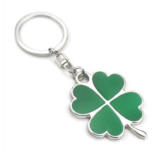 Creatively Top Quality Stainless Green Leaf Keychain Fashion Beautiful Four Leaf Clover Steel Lucky Key Chain For Hot Sale