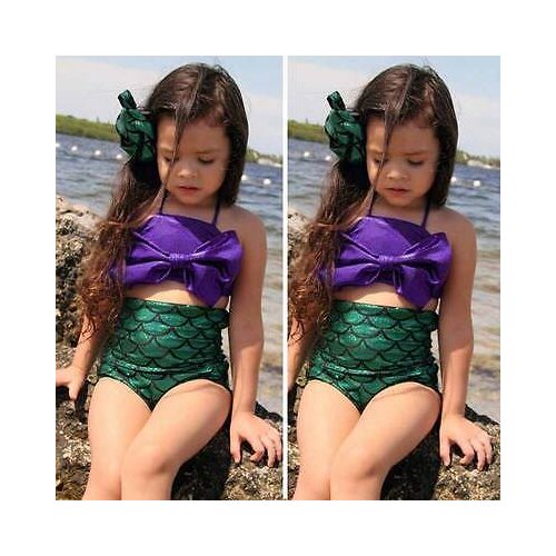 Baby Girls Swimsuits Two-Piece Swimwear High Waist Bowknot Bikini Beach Swimwear Summer Fits Bathing Suits 2-7T Fits