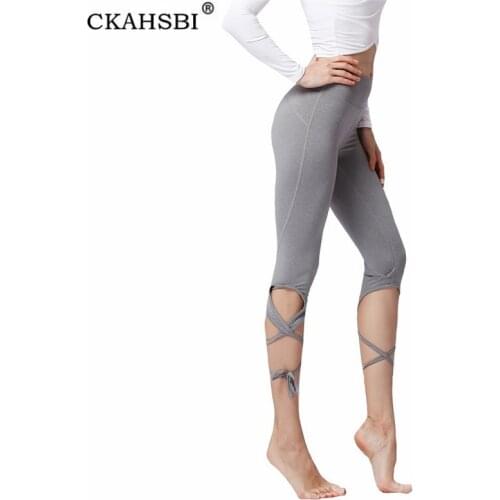 CKAHSBI Hot Women Leggings Workout Clothing Elastic Waist Casual Solid Summer Stretch Mid-Calf Knitted Bandage Hollow Out Pants