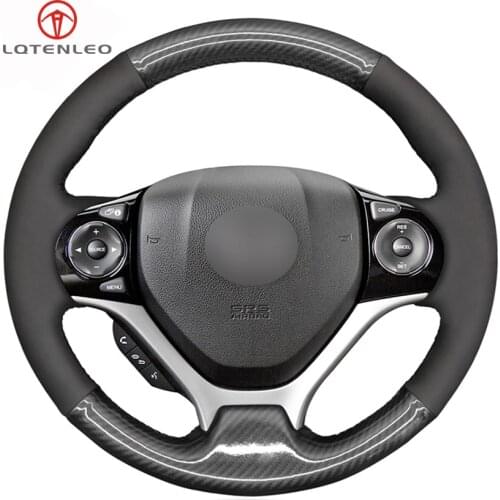 LQTENLEO Black Suede Carbon Fiber Hand-stitched Car Steering Wheel Cover for Honda Civic Civic 9 2012 2013 2014 2015
