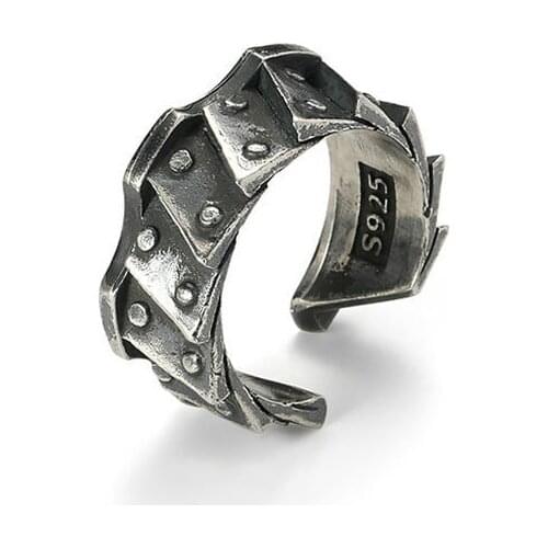 S925 silver original locomotive gear irregular shape male and female couple retro niche design tritium gas tail ring