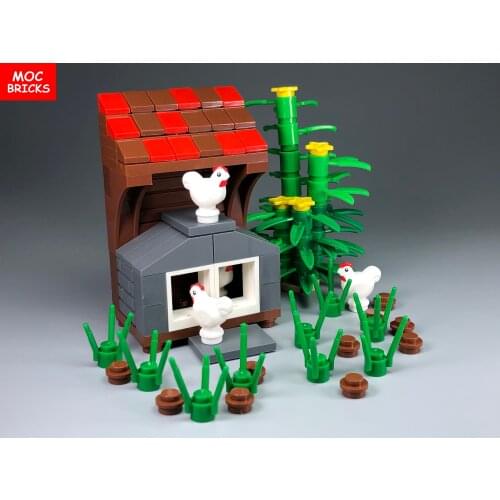 Set Sale MOC Bricks Chicken House Coop Roost City Henhouse Accessories Animal Model Parts Toys for Children