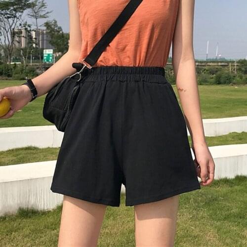 New Women Shorts Spring and Summer High Waist Shorts Solid Casual Loose Elastic Waist Straight Booty Casual Shorts Pockets