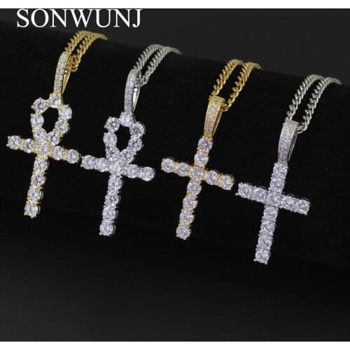 Hip Hop Anka cross Pendant brass Setting CZ stones Necklace Jewelry for men and women CN019