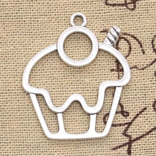 10pcs Charms Ice Cream Cake Cupcake 36x31mm Antique Silver Color Pendants DIY Crafts Making Findings Handmade Tibetan Jewelry