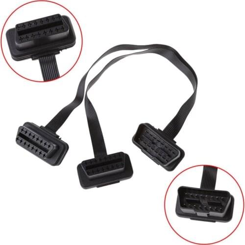 New 1 Pc 16 Pin OBD2 Male To Double Female Splitter Flat Thin Y Connector Extension Cable High Quality
