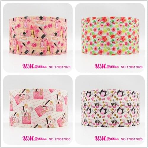 Q&N ribbon 3inch 75mm makeup printed grosgrain ribbon webbing 50yards/roll for headband free shipping