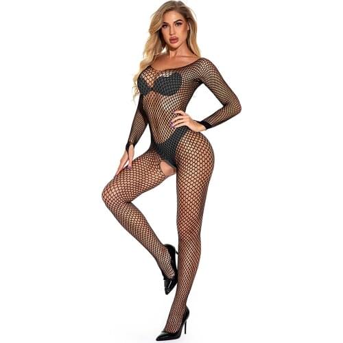 Sexy Lingerie Erotic Transparent Mesh Sex Stockings Womens Underwear Porno Crotchless Teddies Plus Size Lenceria Sensual Mujer