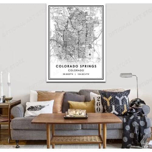 Latitude Longitude COLORADO SPRINGS City Map Prints Travel Wall Art Canvas Paintings Black and White Poster Pictures Home Decor