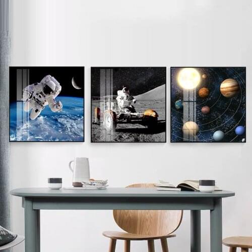 Nordic Beautiful Starry Sky Night Astronaut Planet Canvas Painting Abstract Posters Prints Creative Wall Art Picture for Nursery