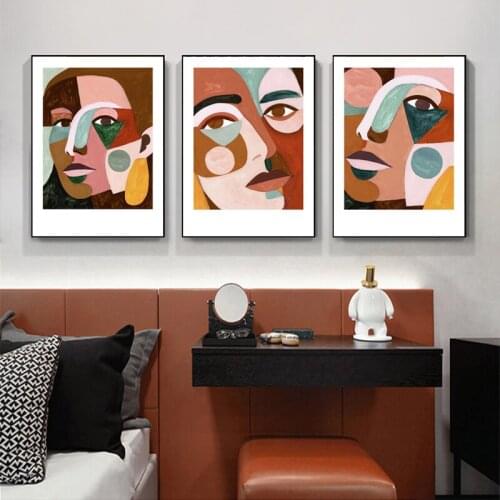 Modern Abstract Faces Geometric Canvas Painting Contemporary Wall Art Pictures Posters and Prints Living Room Home Decoration