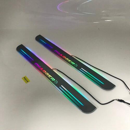 Osmrk led moving door scuff for dodge charger dynamic door sill plate flat lining overlays guards flowing/fixed light
