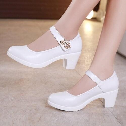 Women Plus Size Platform Heel Shoes Black White Heeled Footwear Mary Jane Shoes For Wedding Bridal