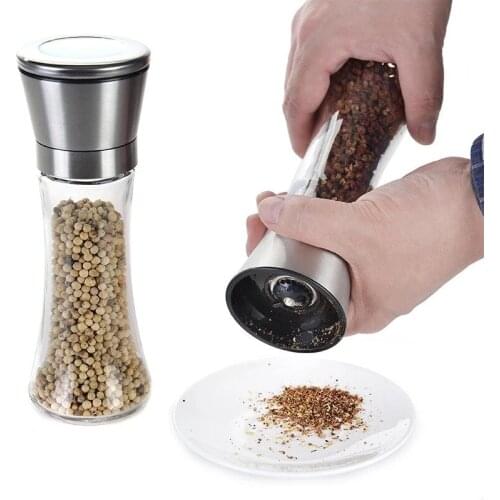 Creative Stainless Steel Salt and Pepper Grinder Shakers Glass Spice Jar Mill with Adjustable Ceramic Rotor Kitchen Cooking Tool