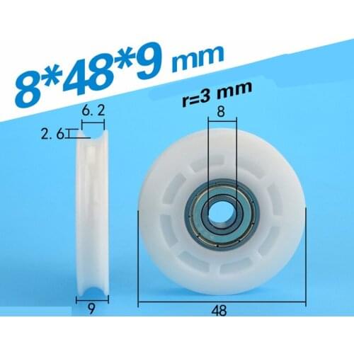 [U0848-9]Free Shipping 10PCS 608ZZ ball bearing caoted U groove POM pulley wheel outer 48MM U style bearing wheel