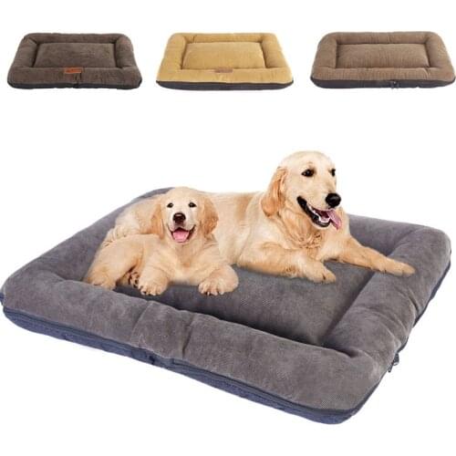 Corduroy Dog Bed Crate Mats Pad Cat Beds Pet Mat Sofa Kennel Sleeping Matteress with Removable Cover Soft Cushion for Large Dogs