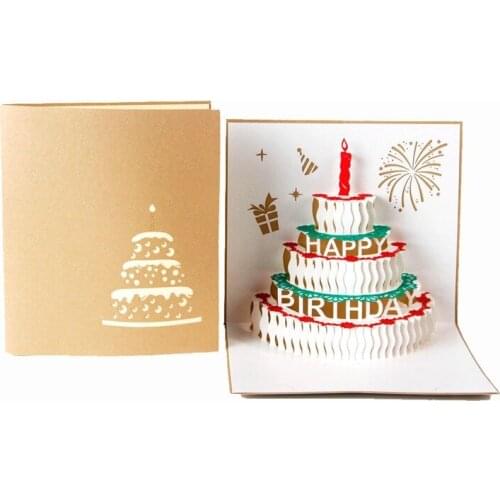 Ynaayu 1pcs 3D Happy Birthday Cakes Card Greeting Cards Handmade Design Card Bithday Card Party Supplies 10*15cm