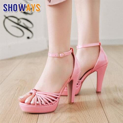 Women Gladiator Platform Sandals High Chunky Heels Patent Leather Silver Pink Wedding Party Office Lady Summer Ankle Strap Shoes