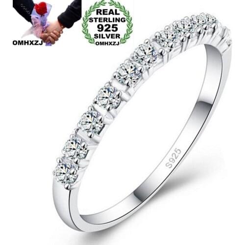 OMHXZJ Wholesale European Fashion Woman Girl Party Wedding Gift 9 Colors Slim AAA Zircon S925 Sterling Silver Ring RR303