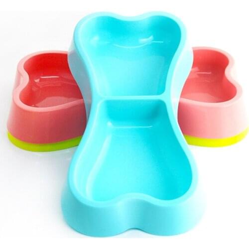 1PC Creative Bone-shaped Dog Bowl Pet Double Bowl Shatter-resistant & Bite-resistant Bowl Eating & Drinking Bowl Dog Supplies