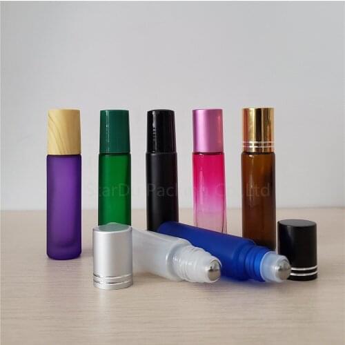 10ml Portable Amber Glass Roller Rollerball Essential Oil Bottles Mist Container Travel Refillable Bottle Multicolor 100pcs/lot