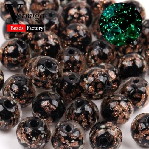 10mm Round Beads 10pcs Black Luminous Lampwork Glass Spacer Beads for Jewelry Making DIY Bracelets Necklace Crafts Findings