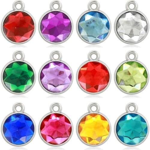 12pcs/lot Colorful Rhinestones Birthdaystone Charms Pendant Fit Fit Diy Jewelry LSPT06