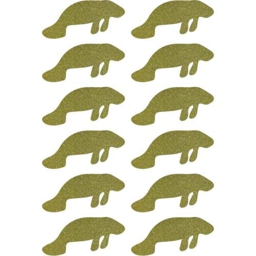 3.8x1.7cm Manatee gold glitter sticker label