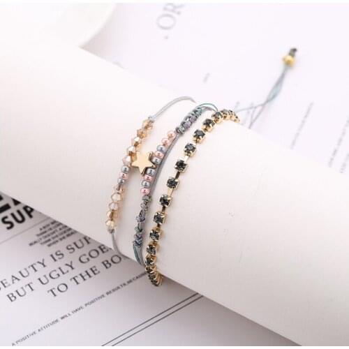 3pcs/set Handcraft Boutique Fashion Multilayer Crystal Stone Beads Strand Bracelets Tassel Bangles Pulseras Womens Boho Mujer