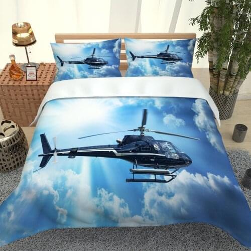 Digital Printing 3D Bedding Sets Modern Fashion Quilt Cover Pillowcase Aircraft Sky Bed Covers 3 PCS