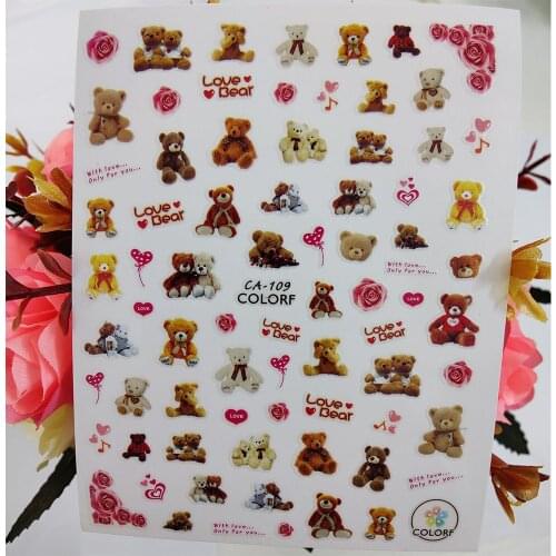 3D Nail Sticker Cute Love Bear Rose Nail Art Decoraciones Decals Foil Manicure Design Accessories Nails Supplies