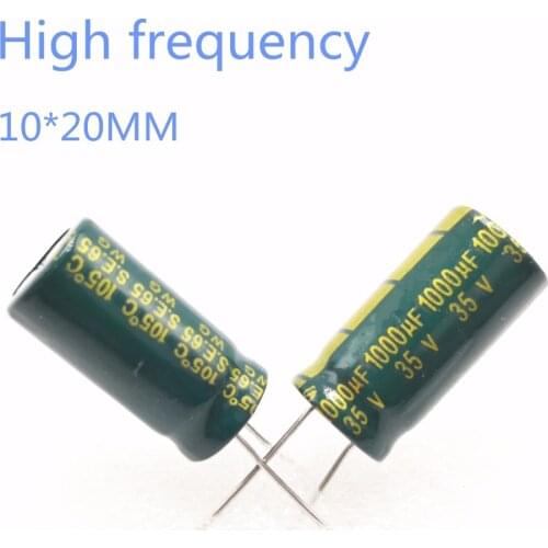 50pcs high Quality 35V 1000UF 10*20mm Power Supply High-frequency Crystal Electrolytic Capacitor 35v1000uf 10*20mm