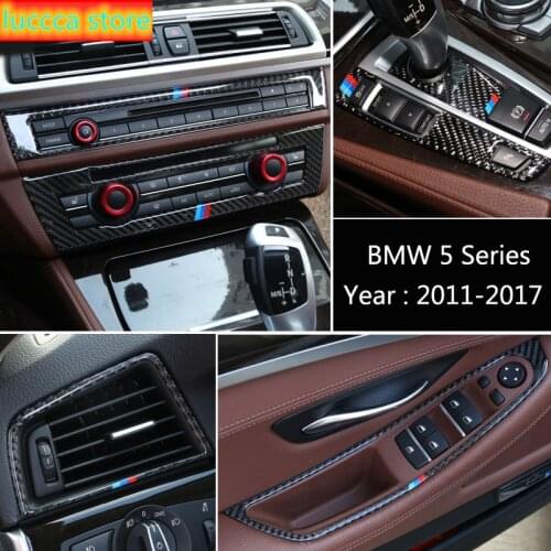 Carbon Fiber Center Console Gear Shift Panel decoration Cover trim For BMW 5 Series F10 F18 Car Door Armrest frame decals